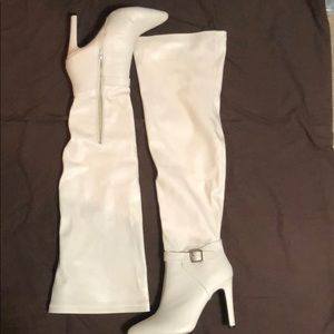 Off white thigh high boots